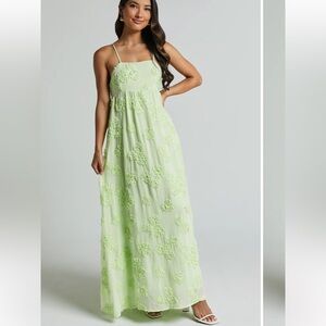 Floral Embroidered Maxi Dress in Green
